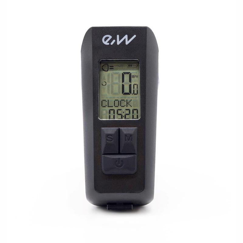 Luz led frontal recargable EWL011 con display de velocidad,temperatura,hora y Km