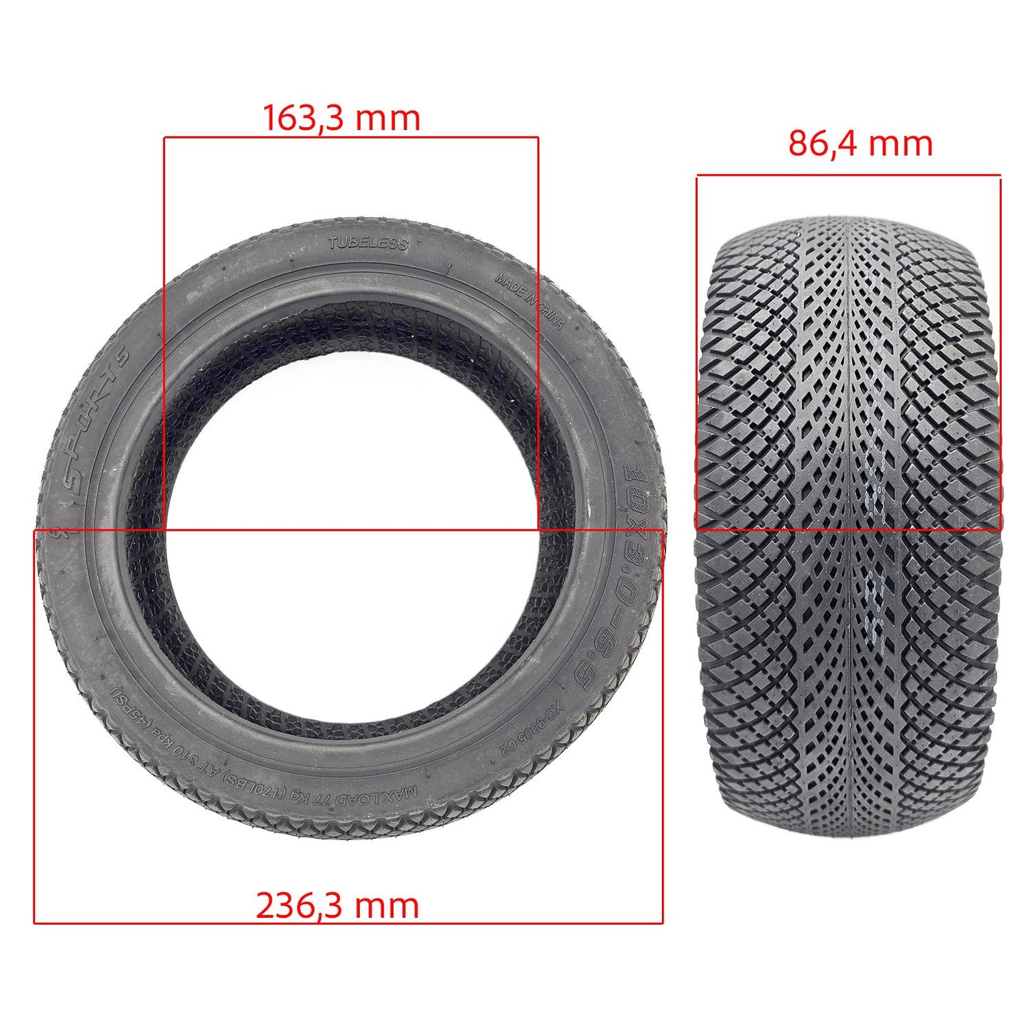 Neumatico- Rueda 10×3,0-6,5 (SNAKE) Tubeless – Compatible con Smartgyro