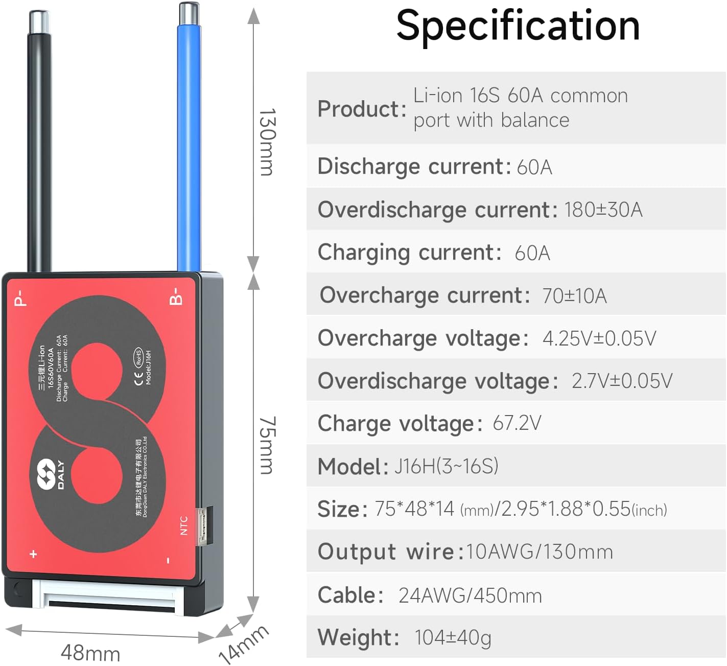 BMS 16S 60V 60A DALY – Nueva generación