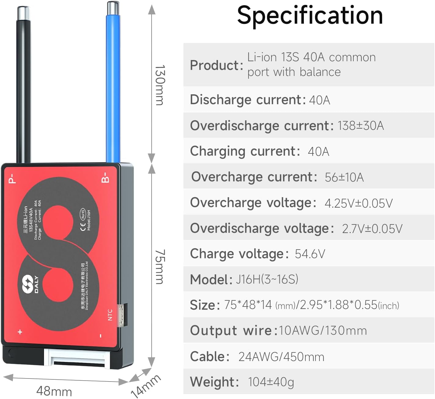 BMS 13S 48V 40A DALY – Nueva generación