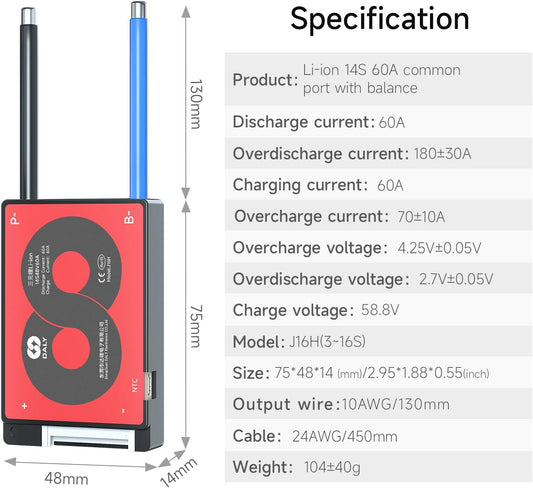 BMS 14S 48V 60A DALY – Nueva generación