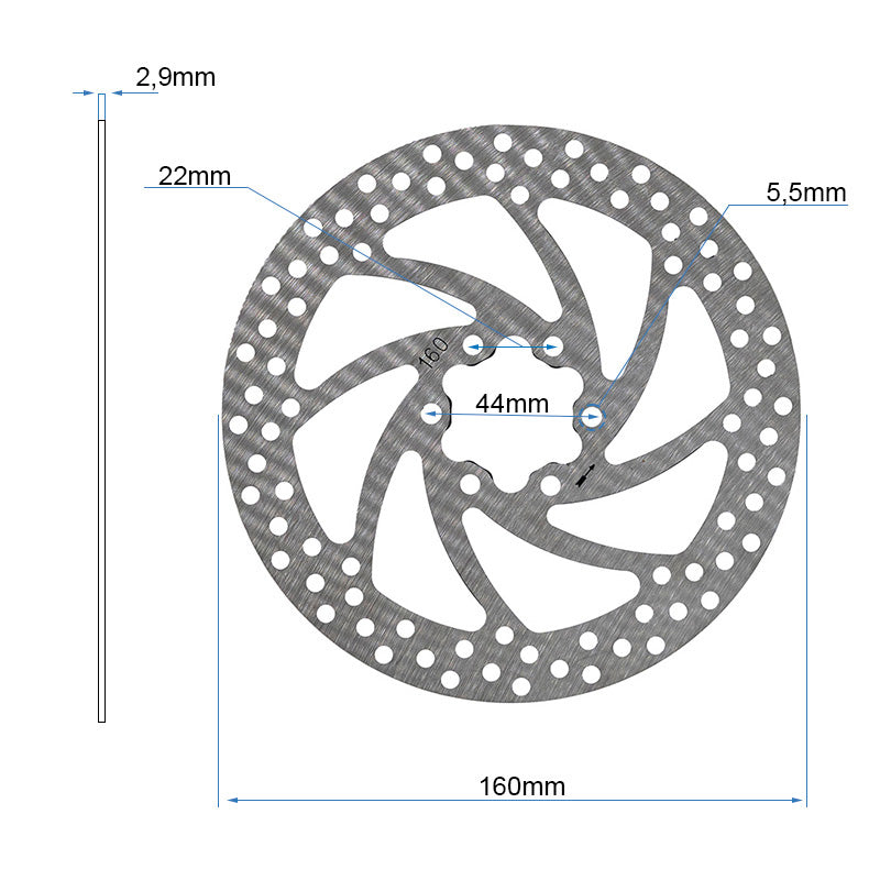 Disco de freno reforzado (2,9mm grosor) - 160mm - 6H