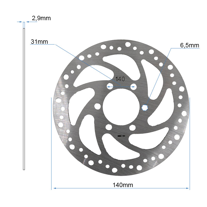 Disco de freno R6,2 140mm 6H plata - 48mm con grosor 2,9mm
