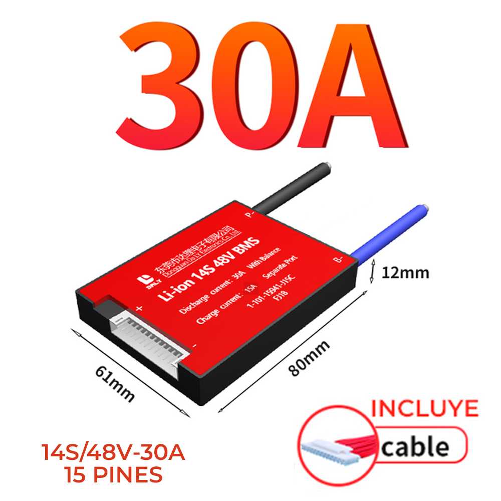 BMS DALY 14S/48V-30A SISTEMA GESTIÓN PARA BATERÍAS DE LITIO + CABLE 15