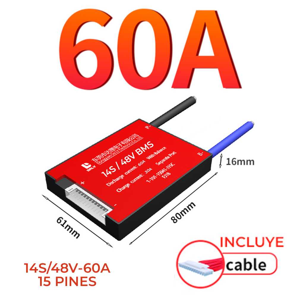 BMS DALY 14S/48V-60A SISTEMA GESTIÓN PARA BATERÍAS DE LITIO + CABLE 15