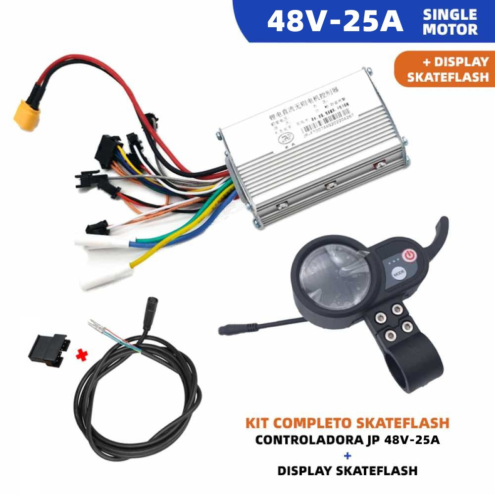KIT CONTROLADORA JP + DISPLAY + CABLE CONEXION SKATEFLASH 48V-25A SIN SENSOR HALL
