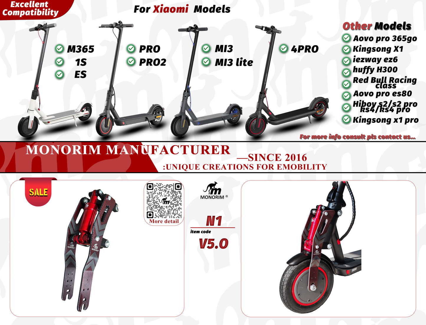 Suspension MONORIM delantera v5 (nueva version) / para xiaomi standard y pro (consultar stock)