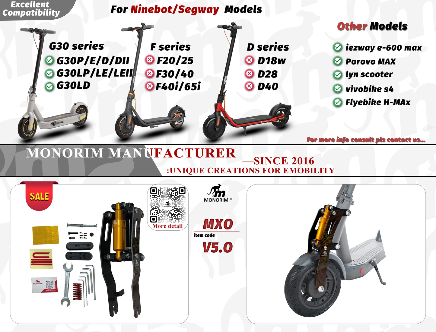 Kit de suspension avant V5.0 pour scooter Segway Max G30 D/E/P/DII/LEII/LD/LE/LP (MONORIM)