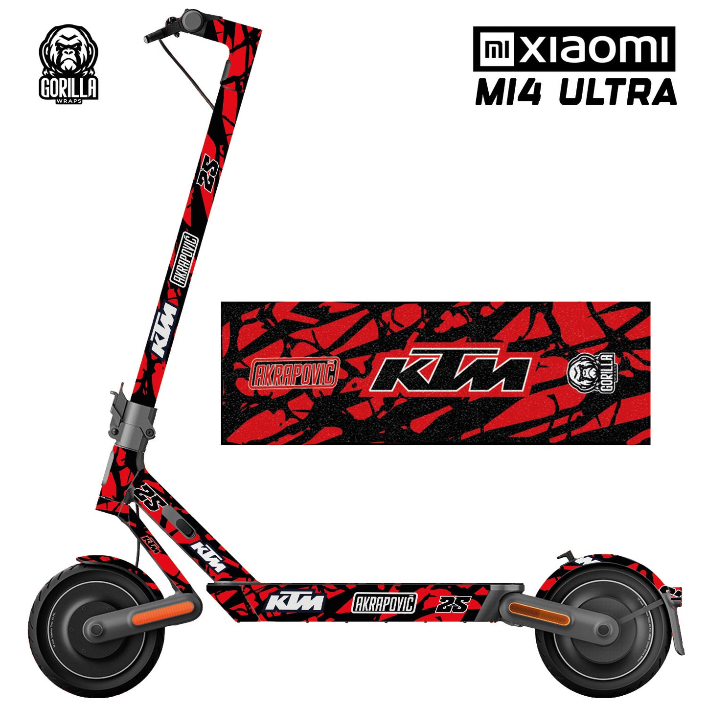 Autocollants Redbull X KTM pour Xiaomi (noir) – KIT COMPLET (26 autocollants) + BASE PRO/PRO2
