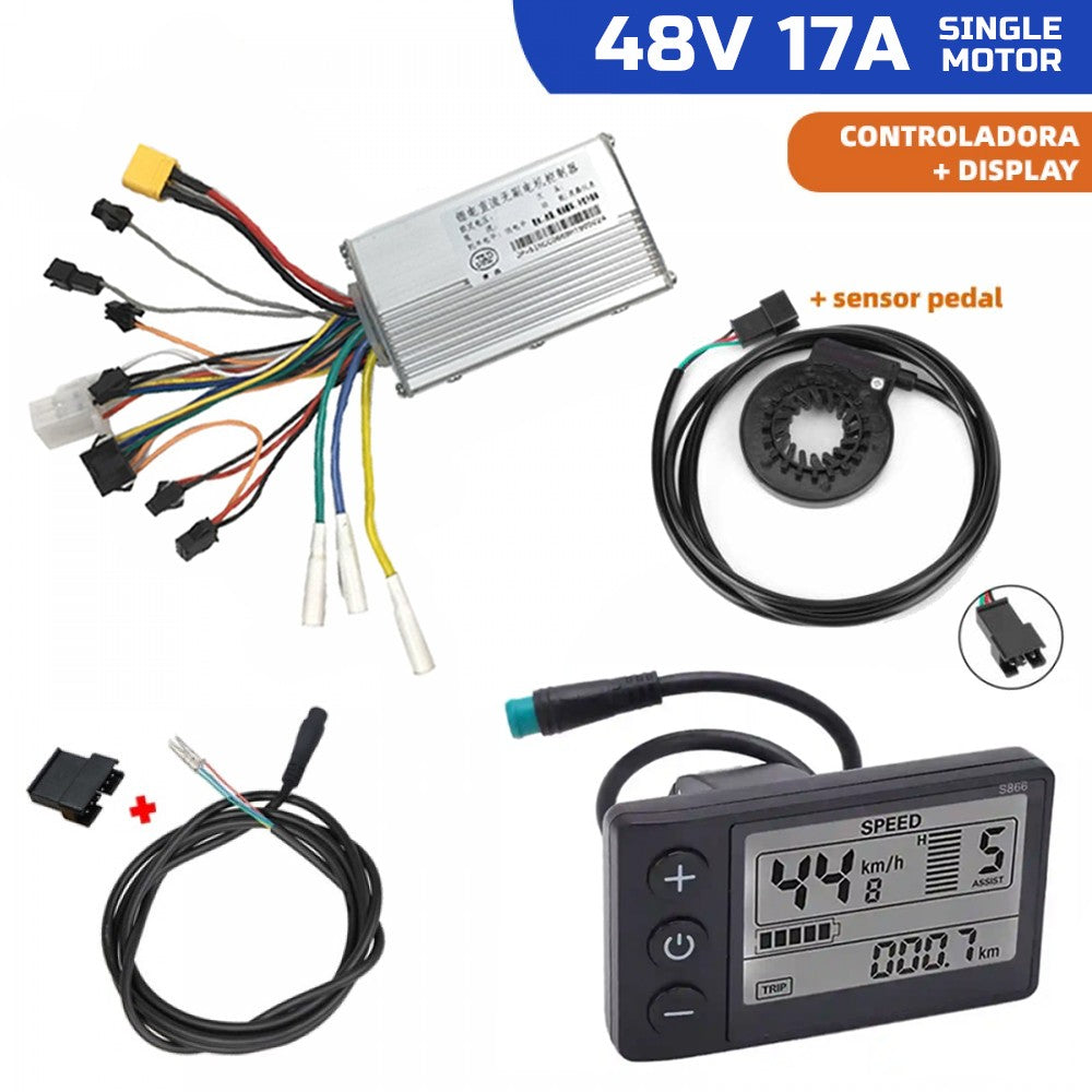 KIT BICI 48V-25A INCLUYE CONTROLADORA JP 48V-17A + SENSOR PEDAL + DISP