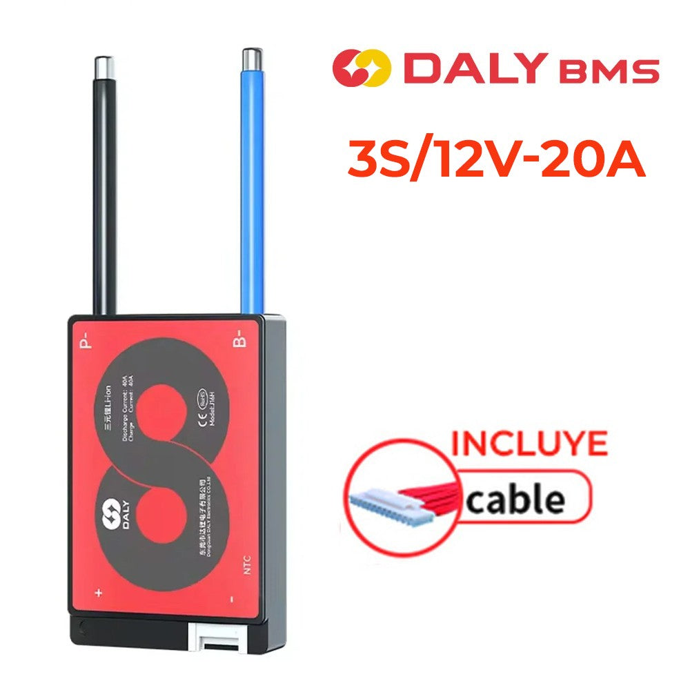 BMS DALY 3S/12V-20A SISTEMA GESTION PARA BATERIAS DE LITIO + CABLE INC