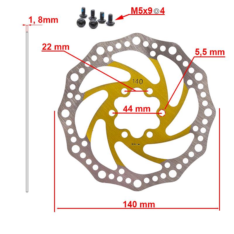 Disco de freno 140mm amarillo – 6 agujeros (Smartgyro / Kugoo y similares)