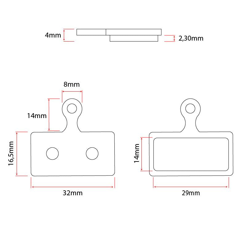 Pastilla de freno RT006-R de resina cuadrada con tetón