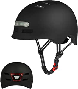 Casco de Bicicleta con LED Integrado y Casco de Ciclismo BMX Patin Casco Patinete Eléctrico Adulto con luz Trasera Ajustable Movilidad Urbana Bici Deporte CPSC y Certificado CE para Hombres y Mujeres