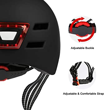 Casco de Bicicleta con LED Integrado y Casco de Ciclismo BMX Patin Casco Patinete Eléctrico Adulto con luz Trasera Ajustable Movilidad Urbana Bici Deporte CPSC y Certificado CE para Hombres y Mujeres