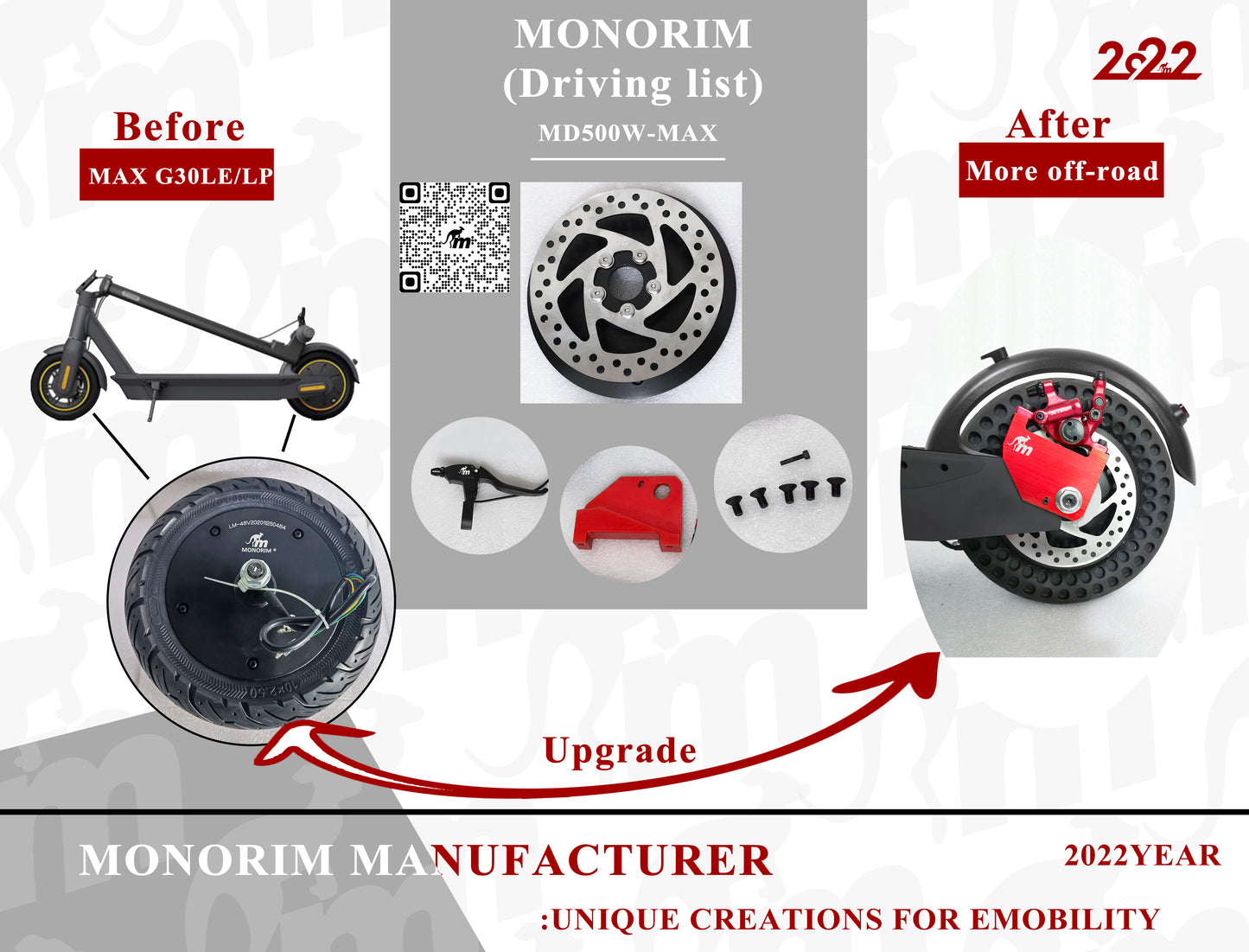 Tapa motor MONORI,500W para Ninebot G30 con acople de freno y maneta