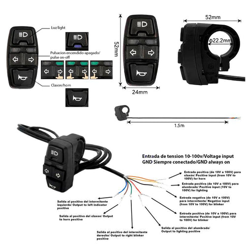 Botonera BSK321 con Intermitentes, luz y claxon con conector SM 1,5M