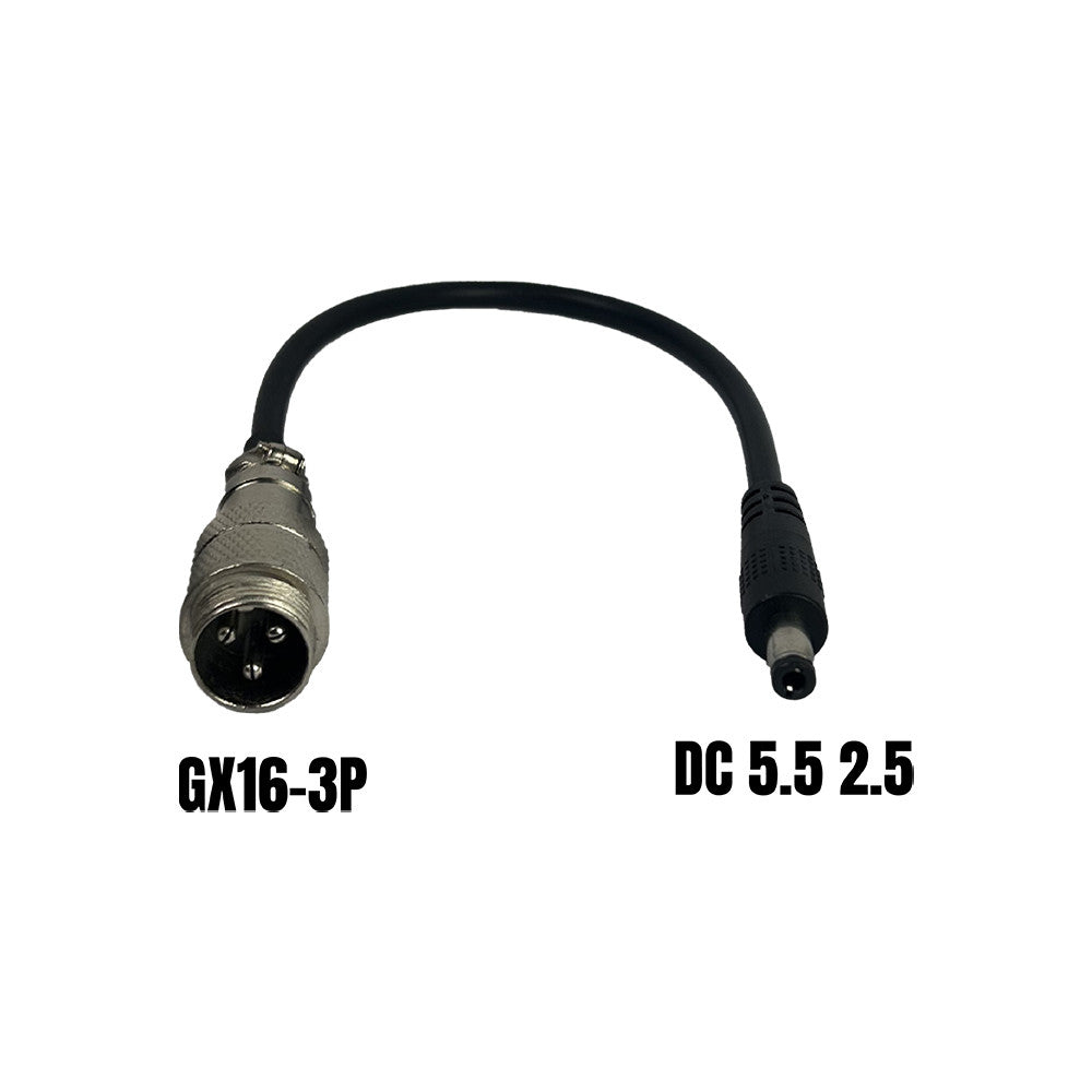 Adaptador de GX16-3P macho a DC 5,5 2,5 mm hembra