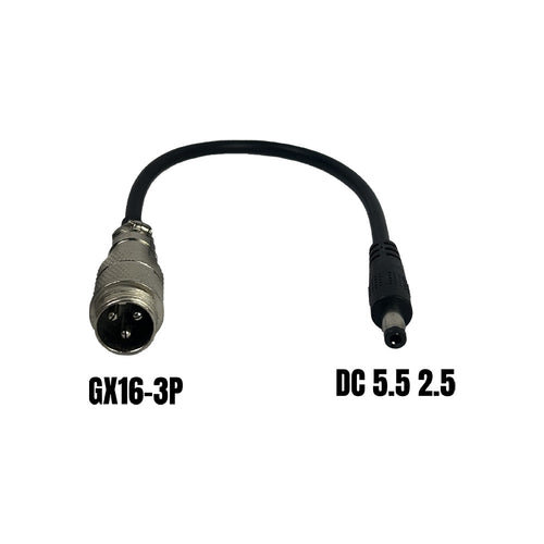 Adaptador de GX16-3P macho a DC 5,5 2,5 mm hembra
