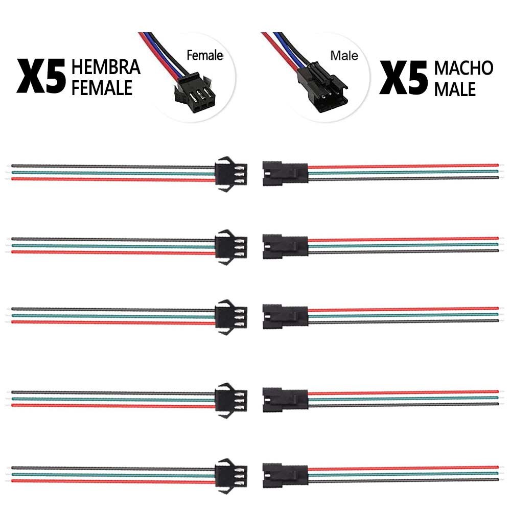 Conector SM 3 pines con cable 22 AWG - 5M/5H (pack 10 unidades)