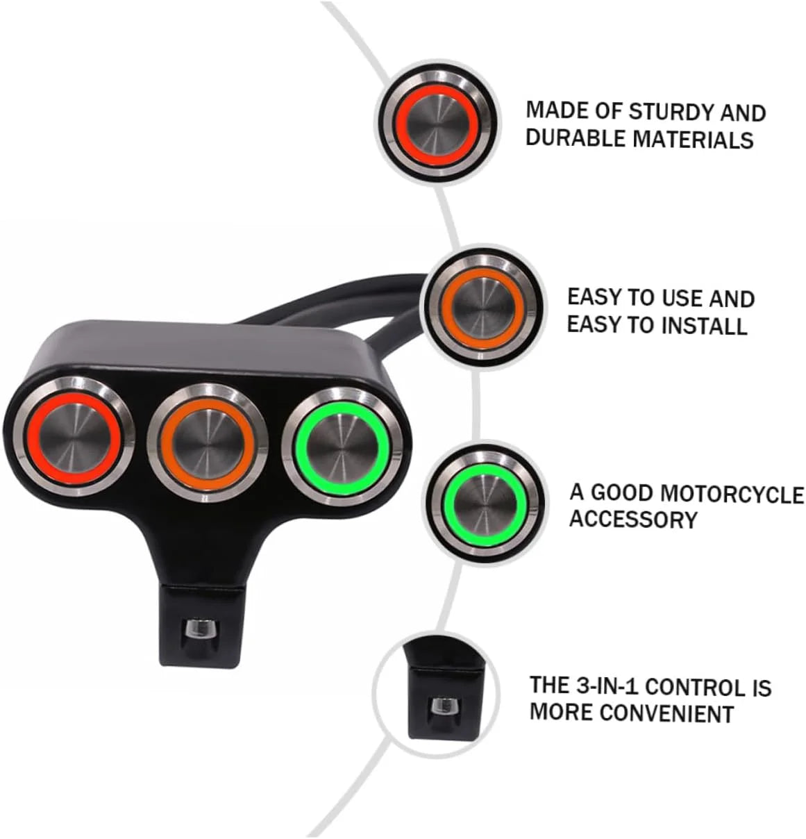 Botonera triple (2 interruptores + pulsador) para patinete eléctrico y bicicletas (Conector SM incluido)