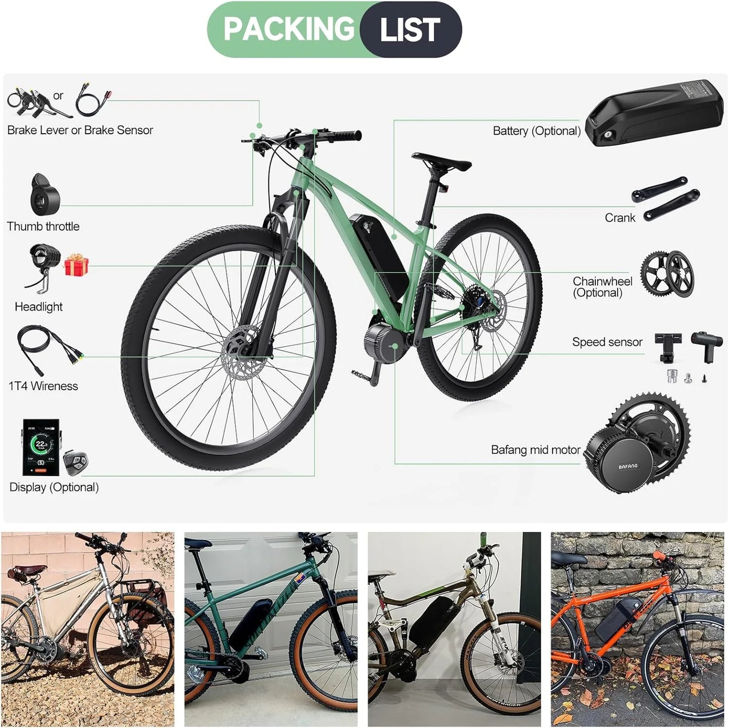 Kit conversión de bicicleta eléctrica de accionamiento medio 750W 48V – 68MM (Display: EKD01)[Bafang]