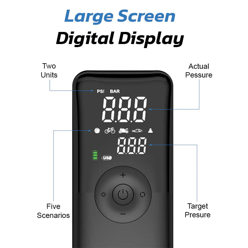 Inflador eléctrico portátil función Power Bank