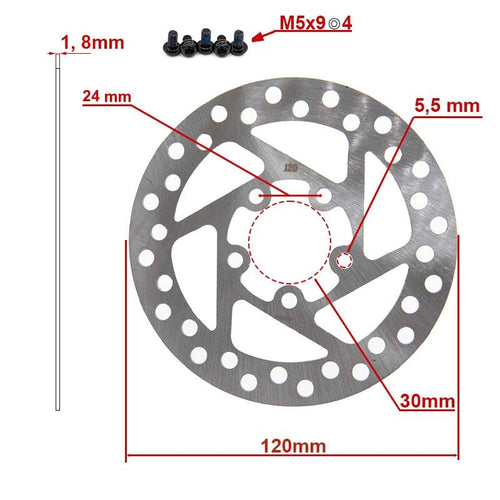 Disco de freno 120mm 5H plata para Xiaomi M365, Essential, 1S, Pro/2