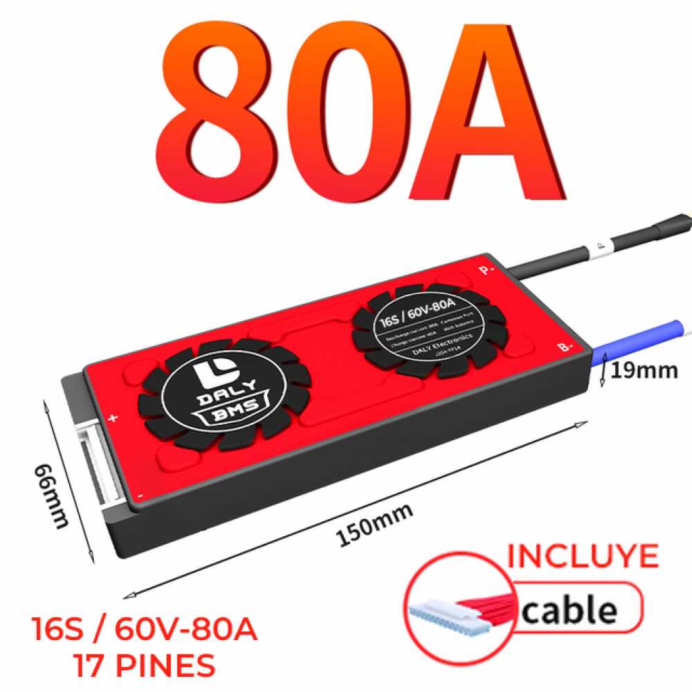 BMS DALY 16S/60V-80A SISTEMA GESTIÓN PARA BATERÍAS DE LITIO + CABLE 17