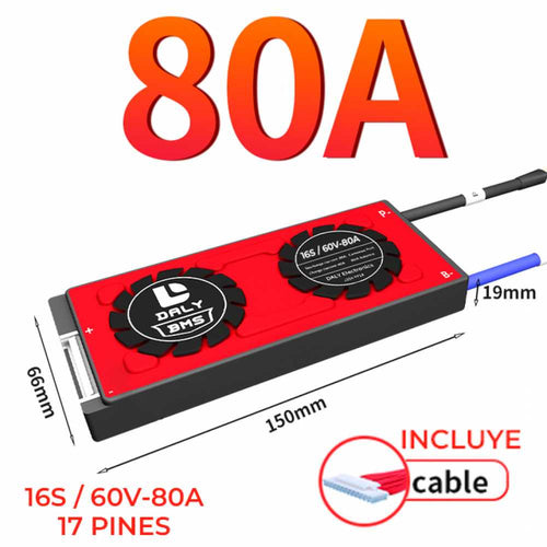 BMS Daly 16S/60V-80A gestión de baterías de litio + cable 17 pines
