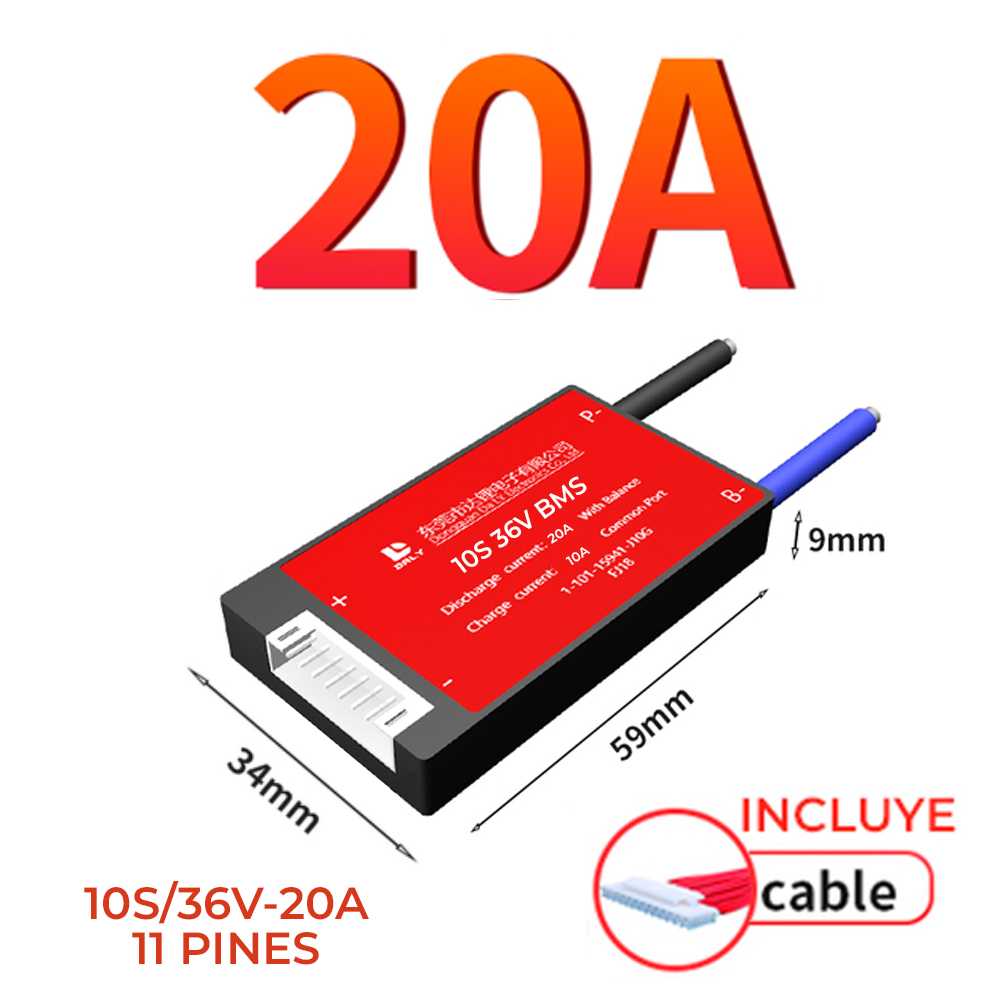 BMS DALY 10S/36V-20A SISTEMA GESTIÓN PARA BATERÍAS DE LITIO + CABLE 11