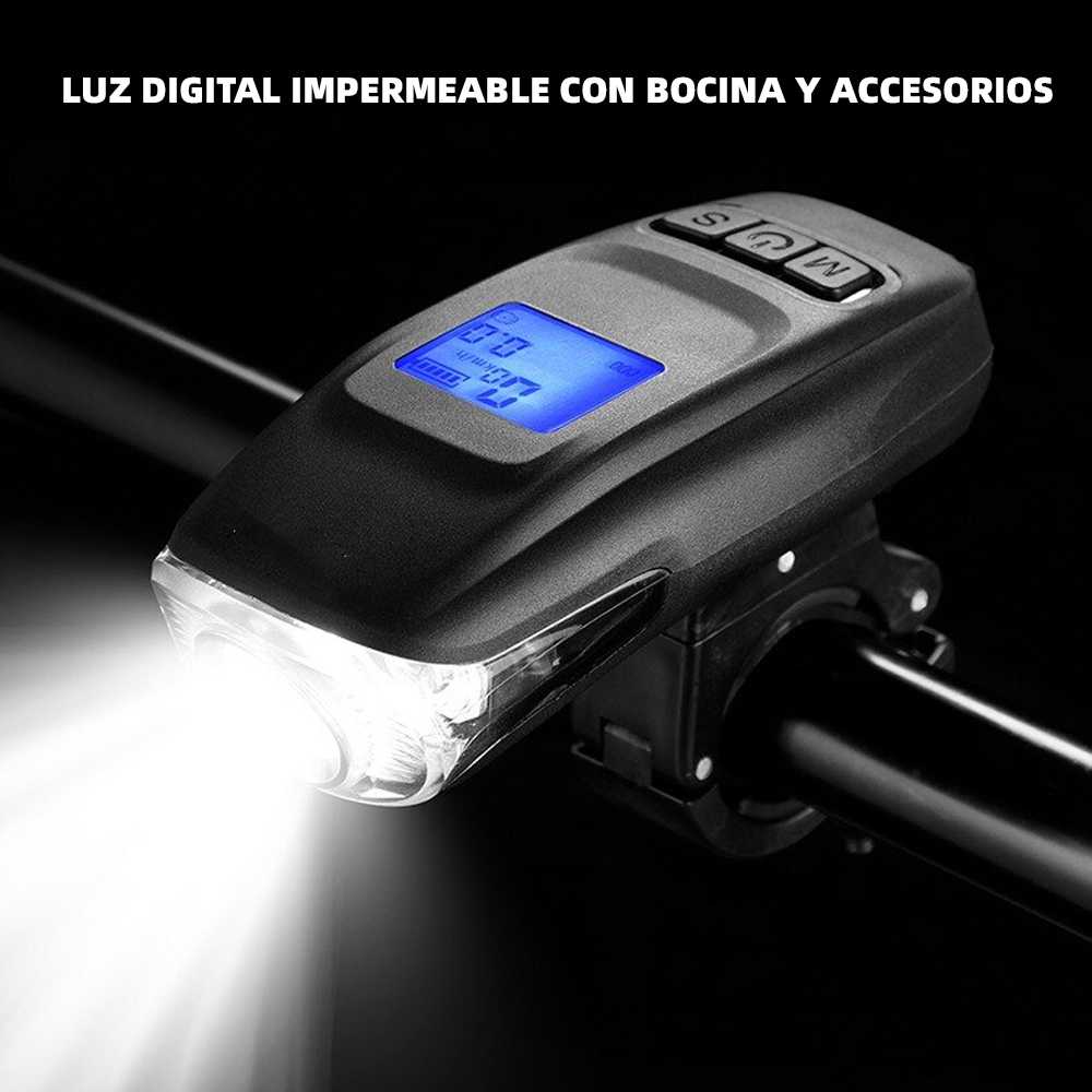 LUZ DIGITAL IMPERMEABLE CON BOCINA Y ACCESORIOS PARA SCOOTER Y BICICLE