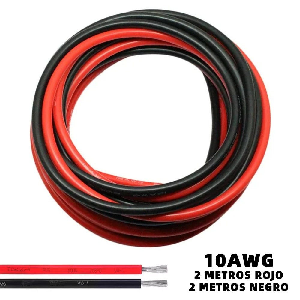 CABLE 10AWG 4 METROS (2 METROS ROJO + 2 METROS NEGRO) CONEXIÓN BATERÍA