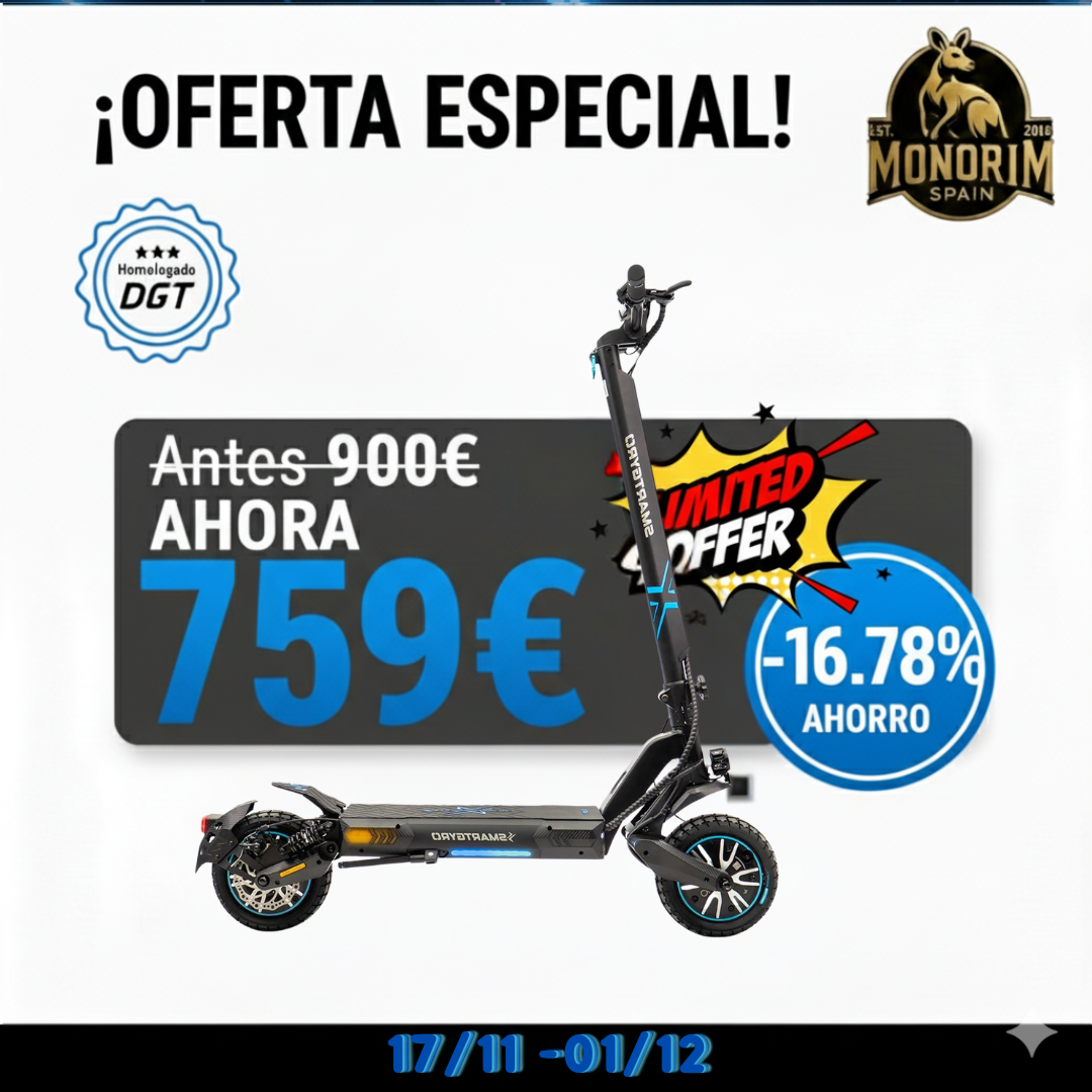 (OFERTA 17-11 al 1-12)Patinete eléctrico smartGyro CROSSOVER DUAL MAX 2 y LR Certificado