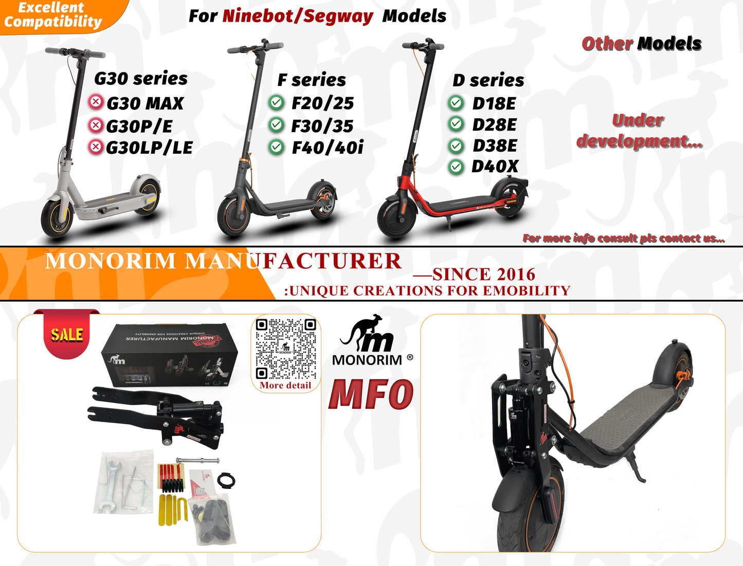 Suspension V4 pour Ninebot séries F et D - noire [Monorim]