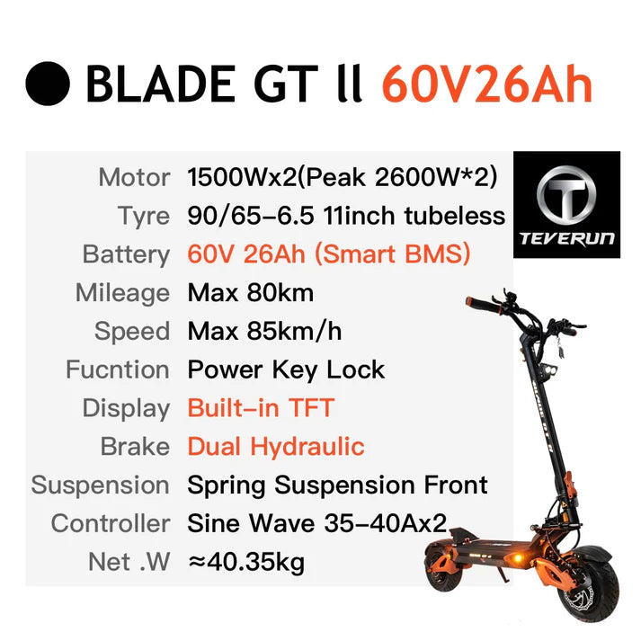 Patinete eléctrico Teverun BLADE GT +  60V 26Ah LG