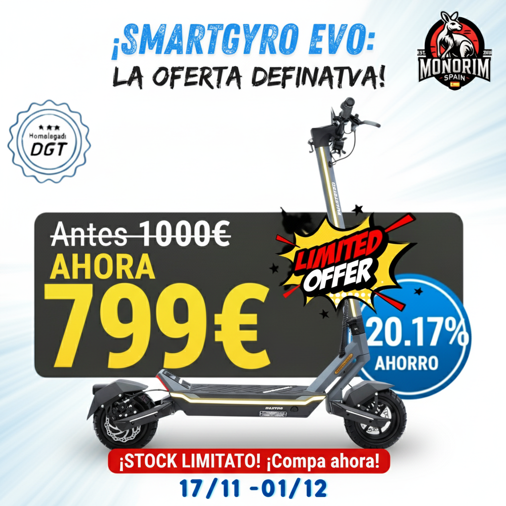 (OFERTA 17-11 al 1-12)Patinete eléctrico smartGyro Raptor Evo