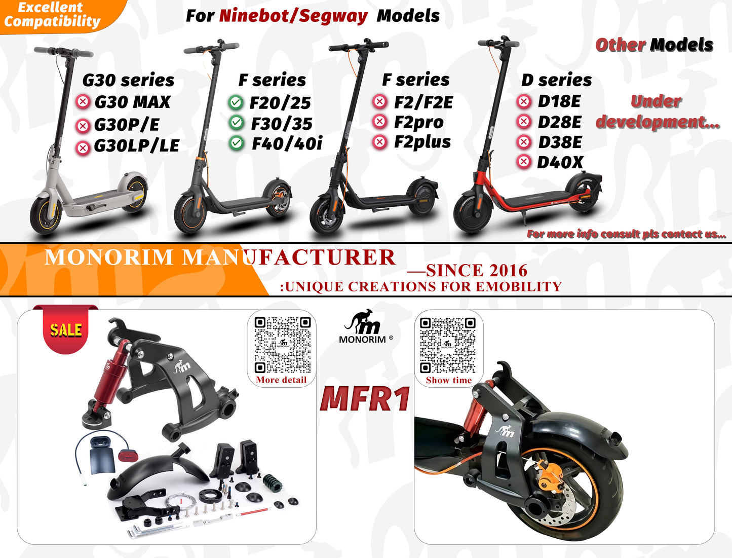 Suspension MONORIM trasera para SEGWAY F25-30-35-40-40i-D18E-D28E-D38E-D40X (NINEBOT)