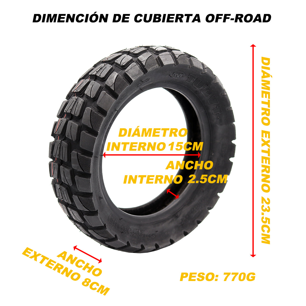 Neumático Tubeless Offroad 80/65-6 (10×3) (255×80) TUOVT compatible con Dualtron scooters Zero 10x KuGoo M4