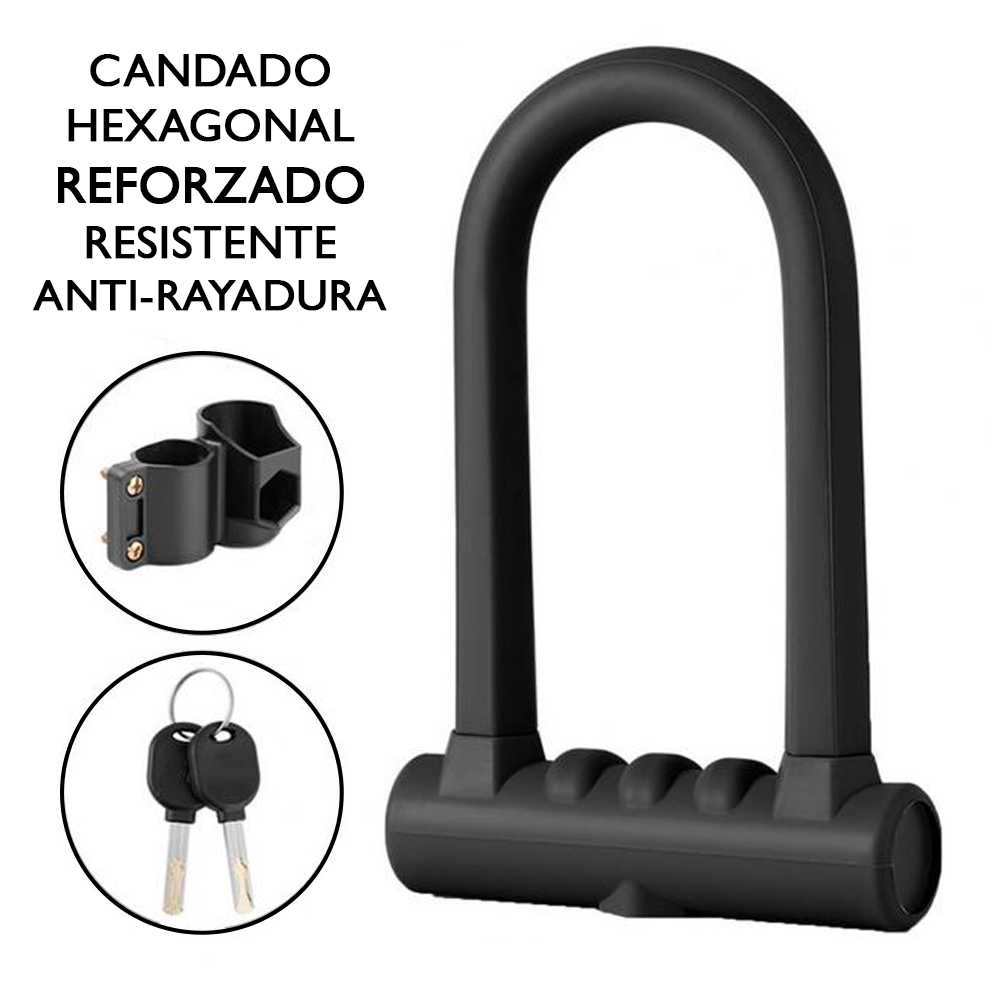 CANDADO REFORZADO NEGRO BICICLETA SCOOTER PATINETE HEXAGONAL ANTI-RAYA
