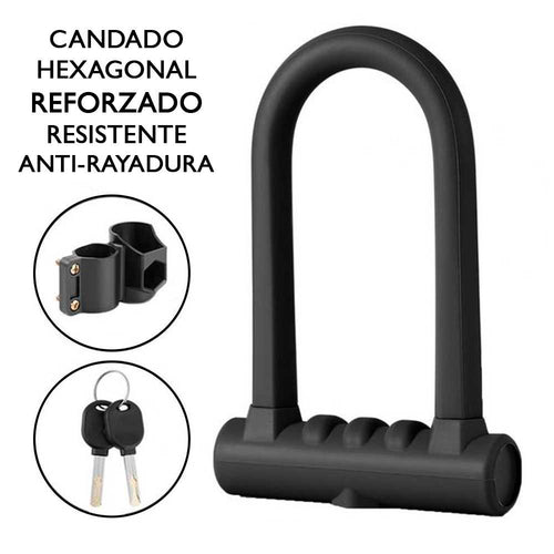 Candado reforzado hexagonal antirrayaduras para bicicleta y patinete (Negro)