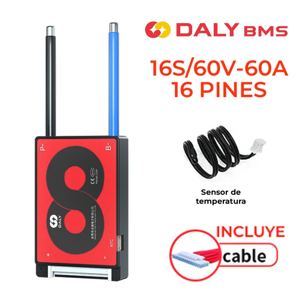 BMS DALY 16S/60V-60A SISTEMA GESTIÓN PARA BATERÍAS DE LITIO + SENSOR T