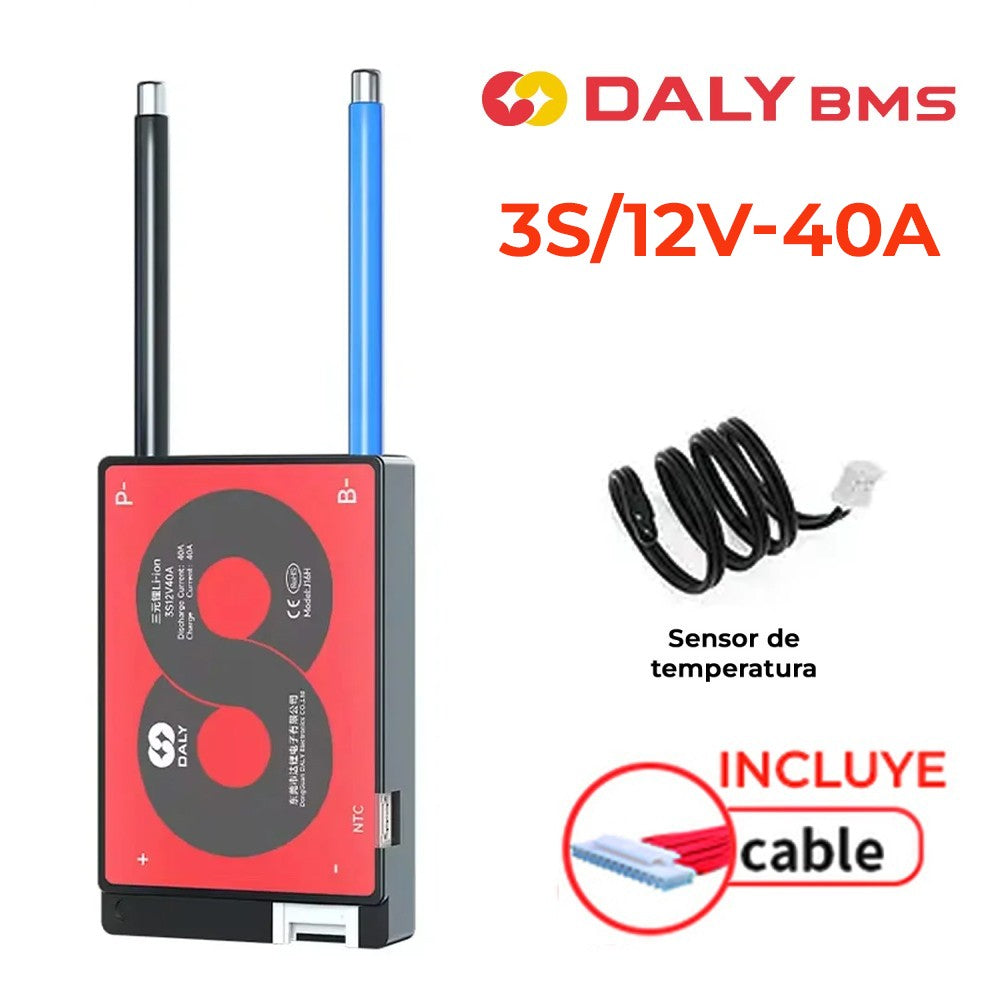 BMS DALY 3S/12V-40A SISTEMA GESTION PARA BATERIAS DE LITIO + SENSOR TE