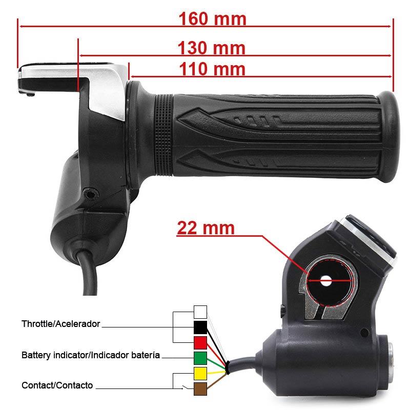 Acelerador de puño con indicador de batería (36V) y llave - Conector SM