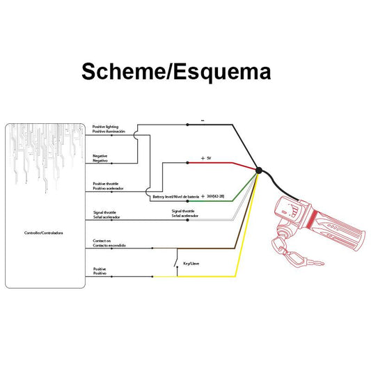 Acelerador de puño con indicador de batería (36V) y llave - Conector SM