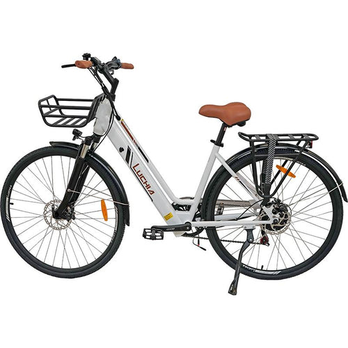 Vélo électrique urbain Antares blanc 700C avec cadre en acier et freins à disque
