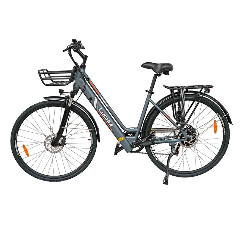 Bicicleta eléctrica urbana Antares blanca 700C con marco de acero y frenos de disco