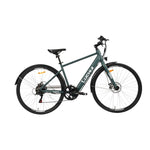Bicicleta eléctrica urbana Atria azul claro 700c con marco de acero y frenos de disco