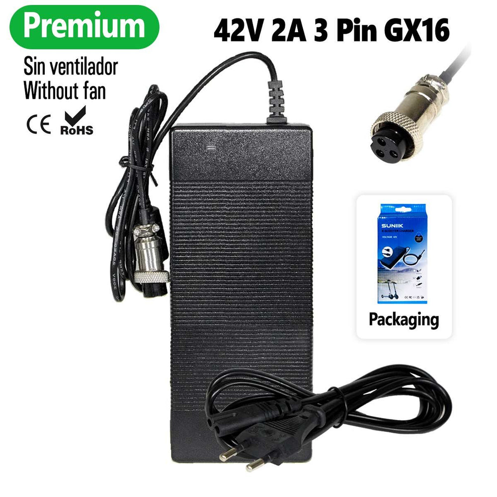 Cargador premium 42V 2A (conector 3 Pines GX16) [Suniik]